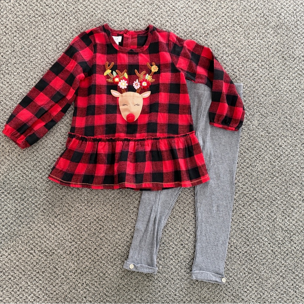 Mud Pie 4T Alpine Reindeer Tunic and Legging set